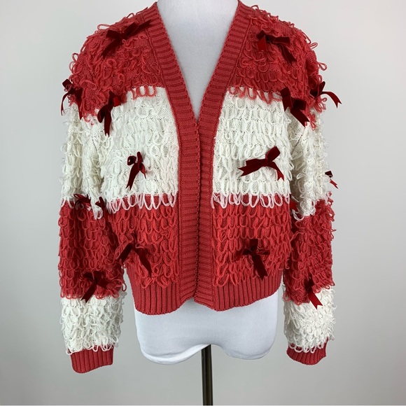 Mighty Fine Christmas Pink Bow Loop Cardigan Sweater Large - Picture 2 of 15